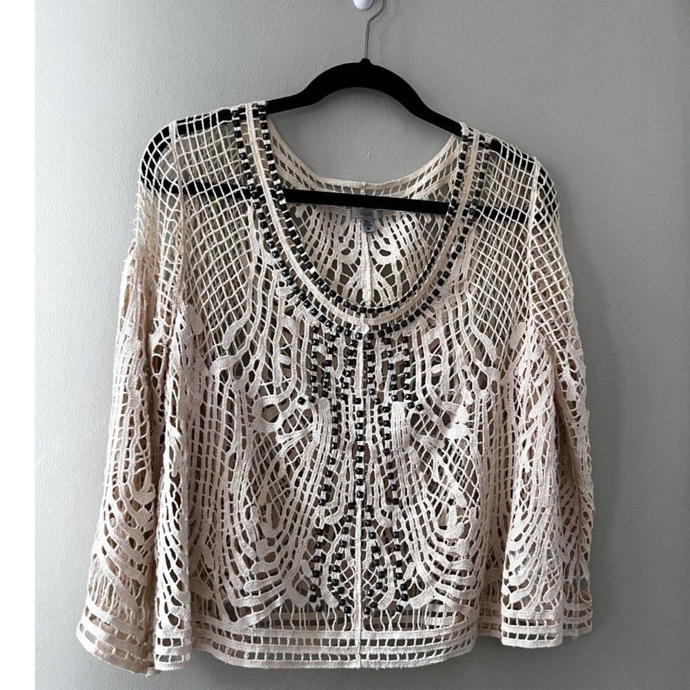 Ecote Crochet Cotton Studded Top M